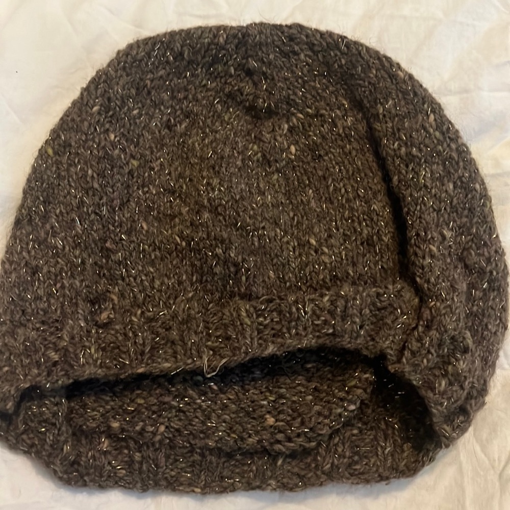 Handmade knit hat with sparkle thread throughout